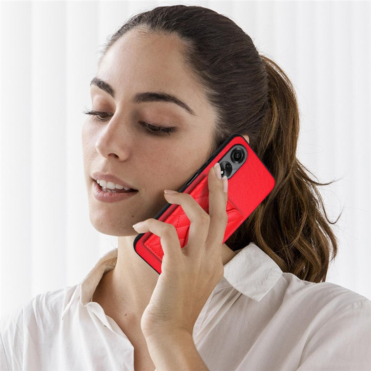 YB Leather Coating Series-8 for Oppo A18 4G / A38 4G Case Card Holder Phone Cover RFID Blocking Shell - Red
