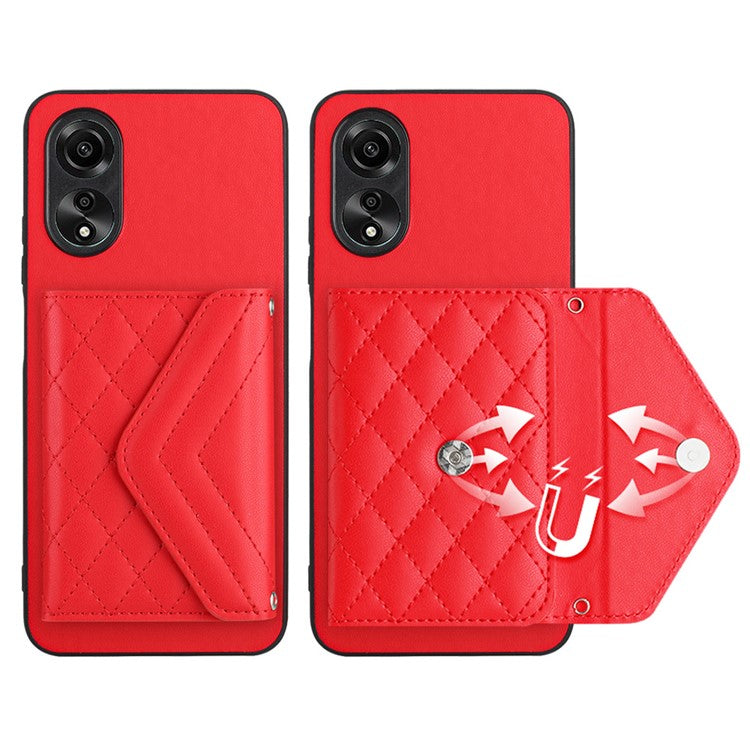 YB Leather Coating Series-8 for Oppo A18 4G / A38 4G Case Card Holder Phone Cover RFID Blocking Shell - Red