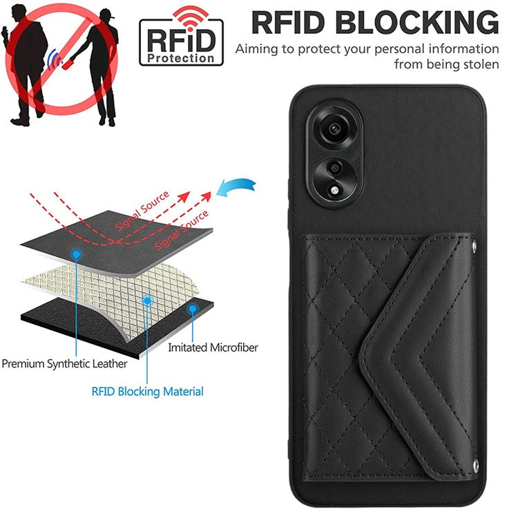 YB Leather Coating Series-8 Phone Case for Oppo A58 4G RFID Blocking Cell Phone Cover - Black
