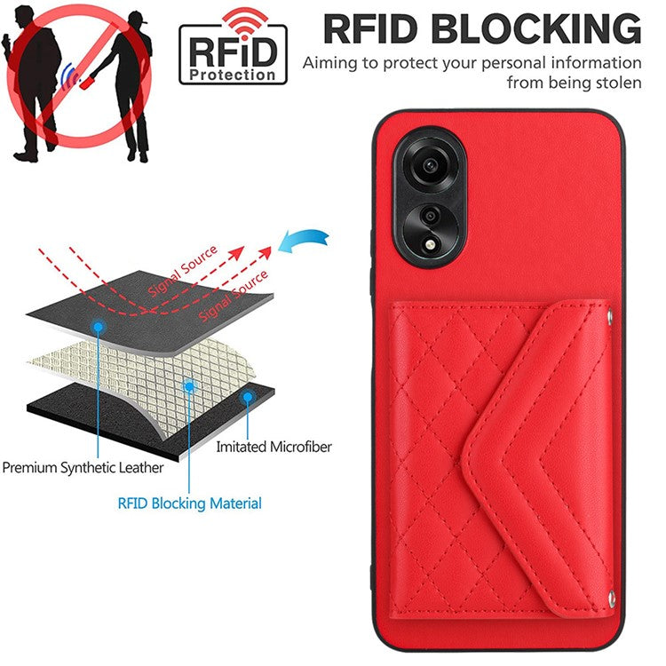 YB Leather Coating Series-8 Phone Case for Oppo A58 4G RFID Blocking Cell Phone Cover - Red