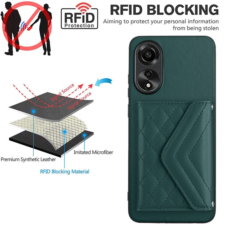 YB Leather Coating Series-8 for Oppo A78 4G RFID Blocking Phone Case Kickstand Mobile Shell Cover - Green