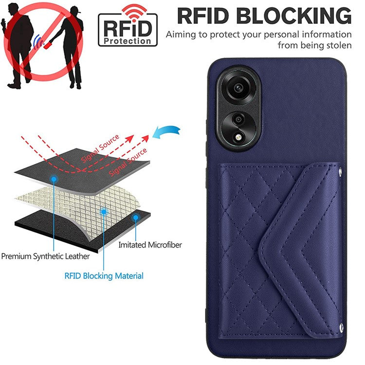 YB Leather Coating Series-8 for Oppo A78 4G RFID Blocking Phone Case Kickstand Mobile Shell Cover - Sapphire