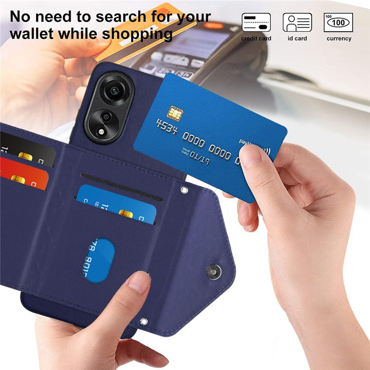 YB Leather Coating Series-8 for Oppo A78 4G RFID Blocking Phone Case Kickstand Mobile Shell Cover - Sapphire
