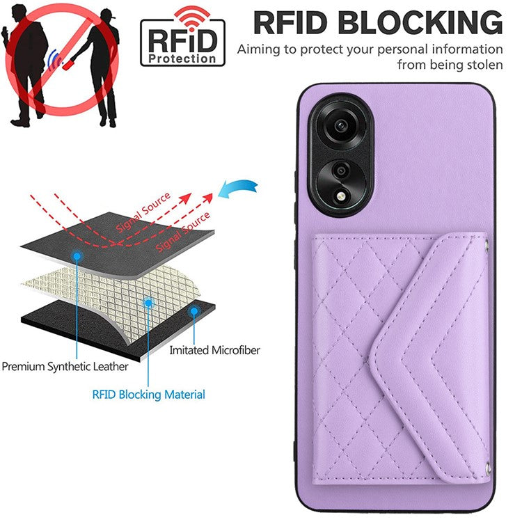 YB Leather Coating Series-8 for Oppo A78 4G RFID Blocking Phone Case Kickstand Mobile Shell Cover - Purple