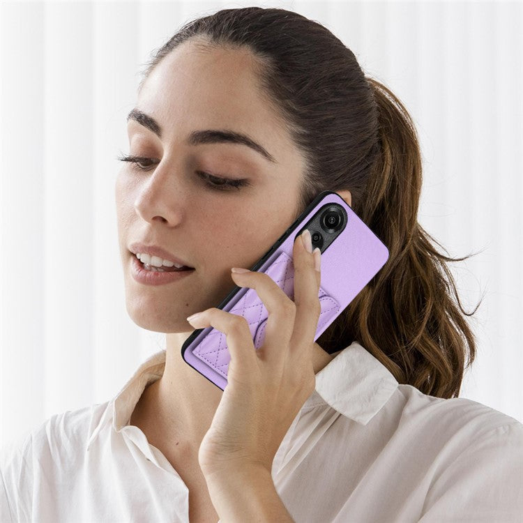 YB Leather Coating Series-8 for Oppo A78 4G RFID Blocking Phone Case Kickstand Mobile Shell Cover - Purple