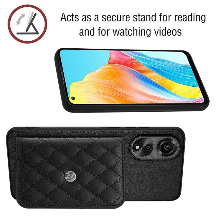 YB Leather Coating Series-8 for Oppo A78 4G RFID Blocking Phone Case Kickstand Mobile Shell Cover - Black