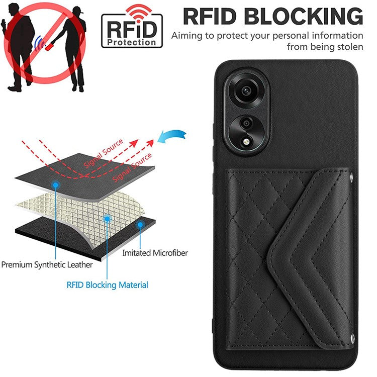 YB Leather Coating Series-8 for Oppo A78 4G RFID Blocking Phone Case Kickstand Mobile Shell Cover - Black
