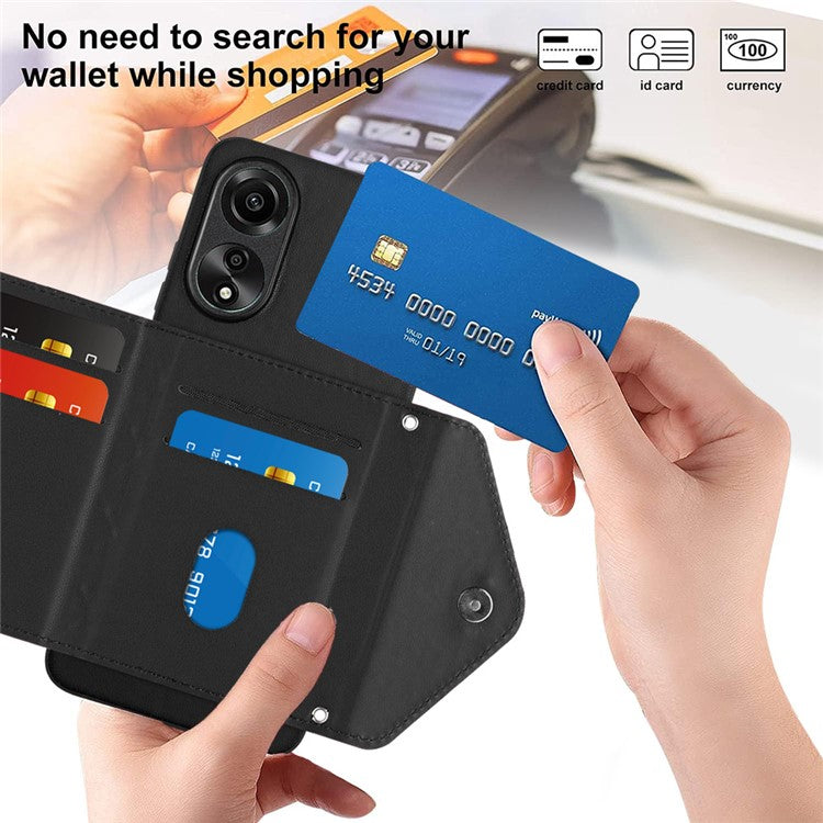 YB Leather Coating Series-8 for Oppo A78 4G RFID Blocking Phone Case Kickstand Mobile Shell Cover - Black