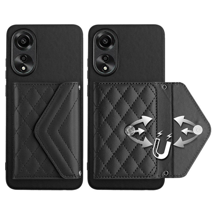 YB Leather Coating Series-8 for Oppo A78 4G RFID Blocking Phone Case Kickstand Mobile Shell Cover - Black
