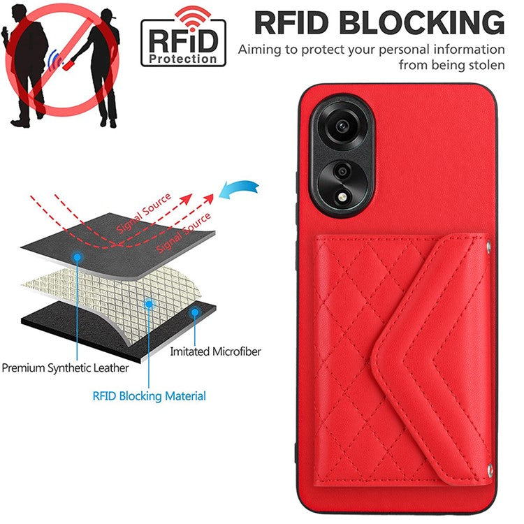 YB Leather Coating Series-8 for Oppo A78 4G RFID Blocking Phone Case Kickstand Mobile Shell Cover - Red