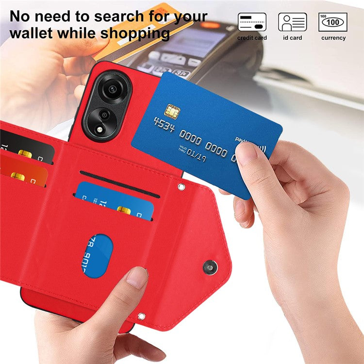 YB Leather Coating Series-8 for Oppo A78 4G RFID Blocking Phone Case Kickstand Mobile Shell Cover - Red