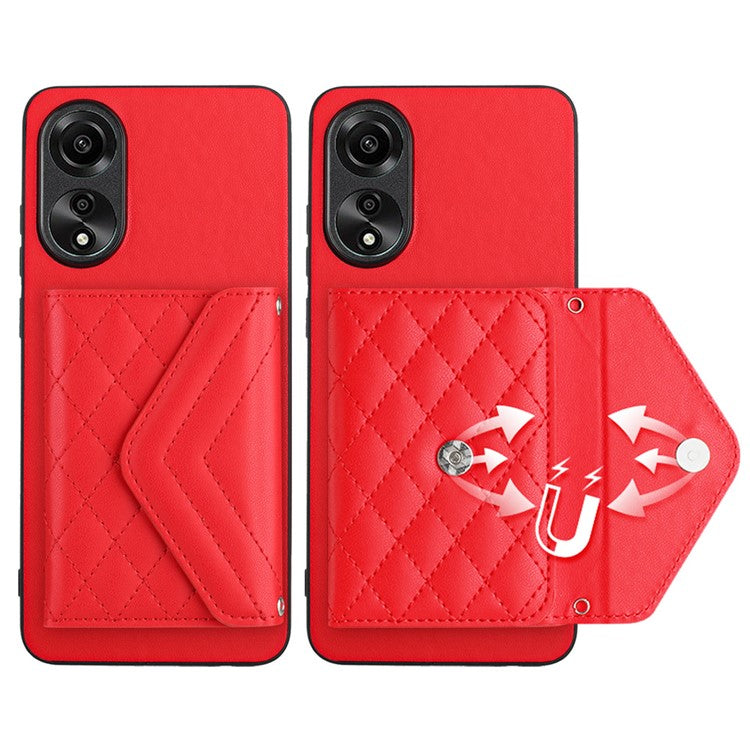 YB Leather Coating Series-8 for Oppo A78 4G RFID Blocking Phone Case Kickstand Mobile Shell Cover - Red