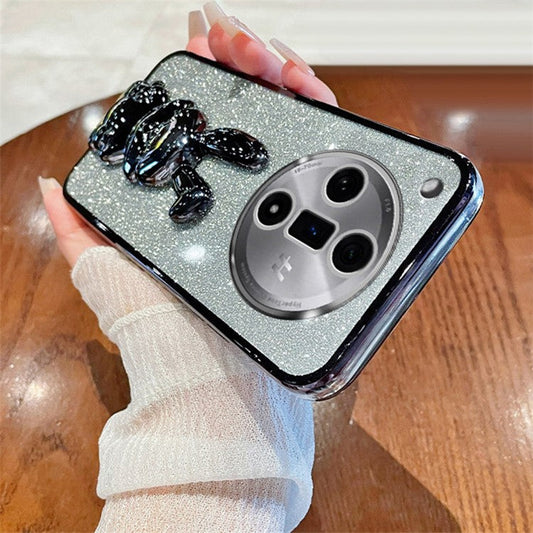 PC+TPU Cover for Oppo Find X7 Pro , Cute Rabbit Drop Resistant Kickstand Cell Phone Case - Black