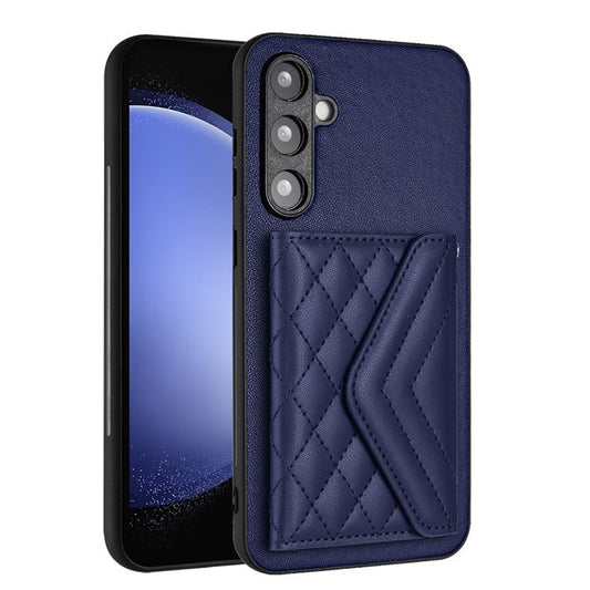 YB Leather Coating Series-8 For Samsung Galaxy S23 FE RFID Blocking Case Card Bag Kickstand Phone Cover - Sapphire