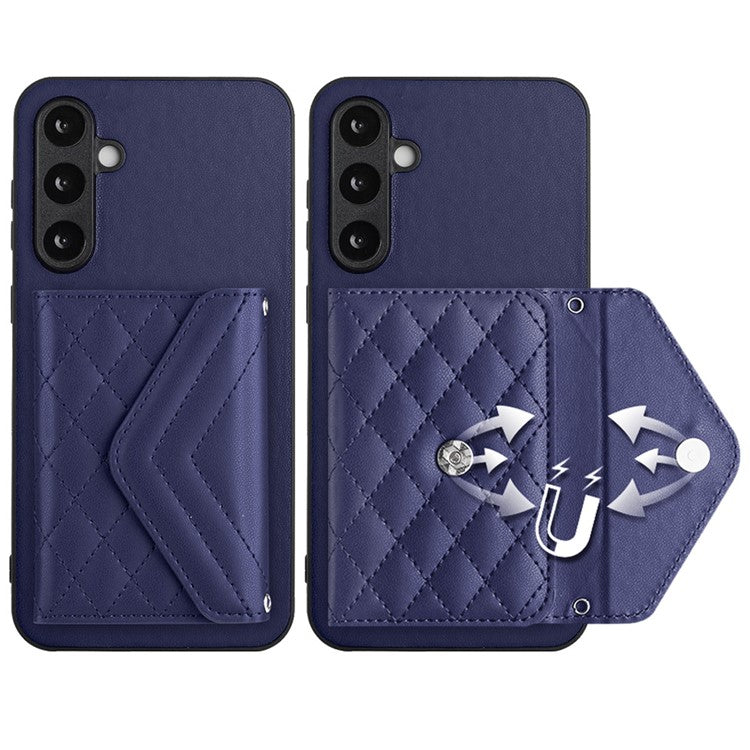 YB Leather Coating Series-8 For Samsung Galaxy S23 FE RFID Blocking Case Card Bag Kickstand Phone Cover - Sapphire