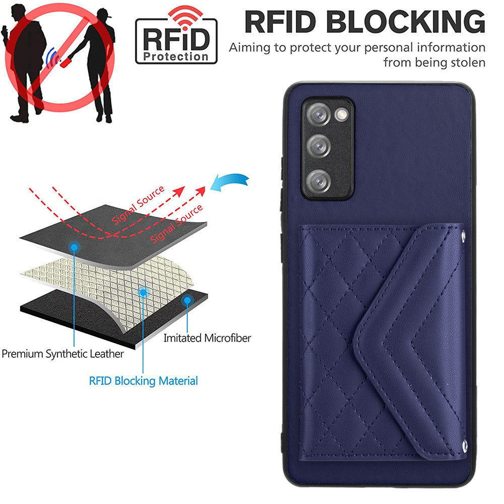 YB Leather Coating Series-8 For Samsung Galaxy S20 FE/ S20 FE 5G / S20 Lite / S20 FE 2022 Case Card Bag Phone Cover - Sapphire