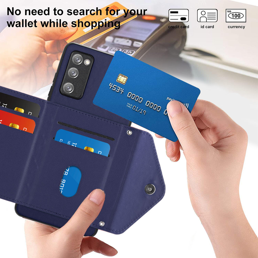 YB Leather Coating Series-8 For Samsung Galaxy S20 FE/ S20 FE 5G / S20 Lite / S20 FE 2022 Case Card Bag Phone Cover - Sapphire