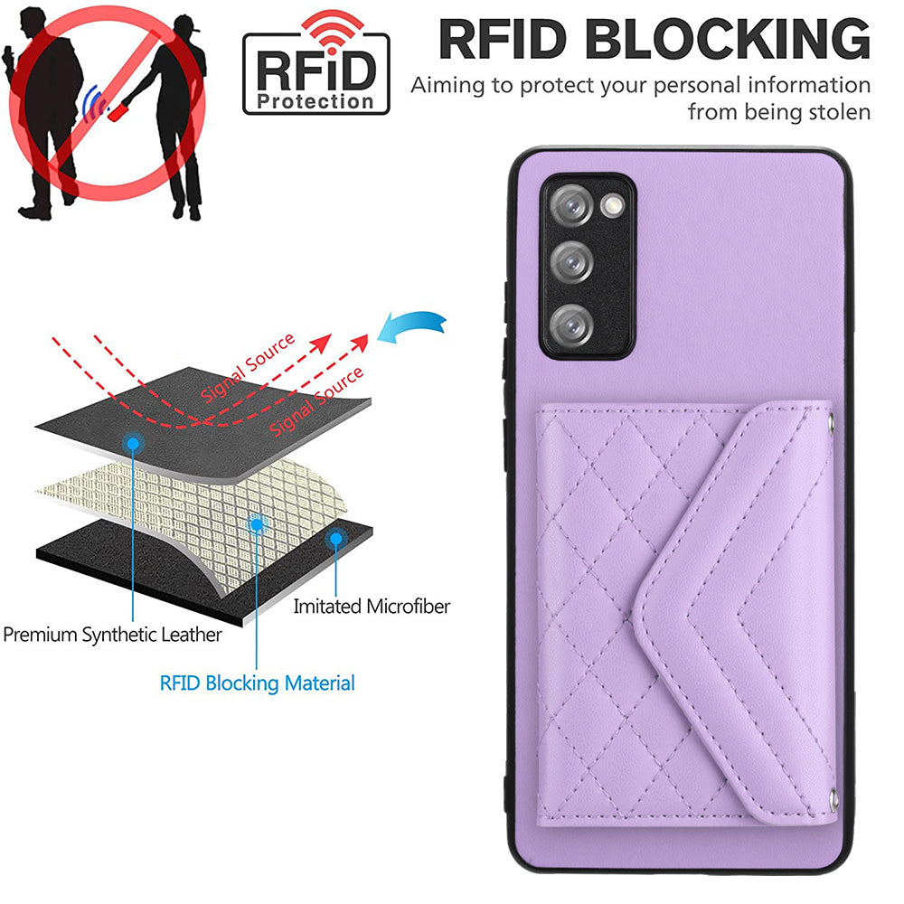 YB Leather Coating Series-8 For Samsung Galaxy S20 FE/ S20 FE 5G / S20 Lite / S20 FE 2022 Case Card Bag Phone Cover - Purple