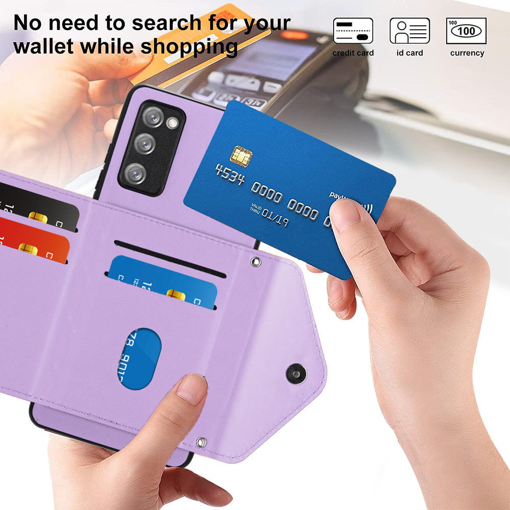 YB Leather Coating Series-8 For Samsung Galaxy S20 FE/ S20 FE 5G / S20 Lite / S20 FE 2022 Case Card Bag Phone Cover - Purple