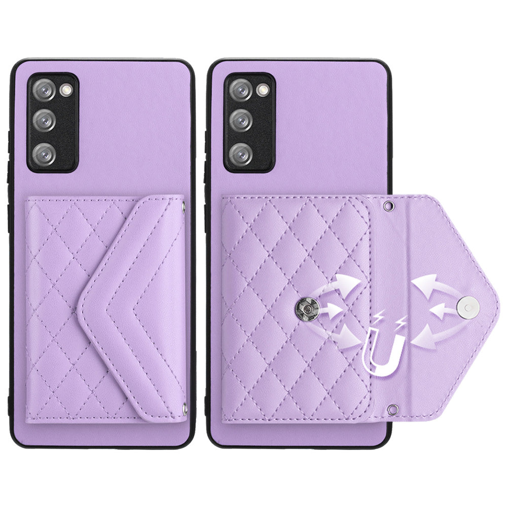 YB Leather Coating Series-8 For Samsung Galaxy S20 FE/ S20 FE 5G / S20 Lite / S20 FE 2022 Case Card Bag Phone Cover - Purple