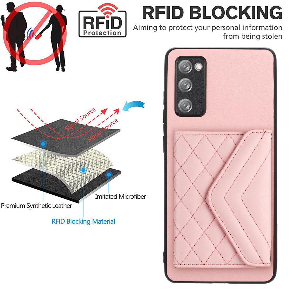 YB Leather Coating Series-8 For Samsung Galaxy S20 FE/ S20 FE 5G / S20 Lite / S20 FE 2022 Case Card Bag Phone Cover - Pink