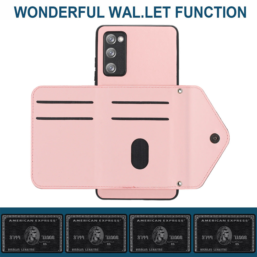 YB Leather Coating Series-8 For Samsung Galaxy S20 FE/ S20 FE 5G / S20 Lite / S20 FE 2022 Case Card Bag Phone Cover - Pink
