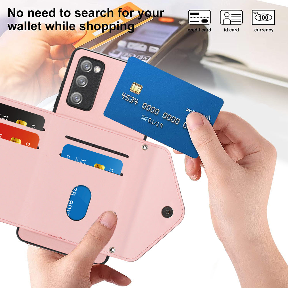 YB Leather Coating Series-8 For Samsung Galaxy S20 FE/ S20 FE 5G / S20 Lite / S20 FE 2022 Case Card Bag Phone Cover - Pink