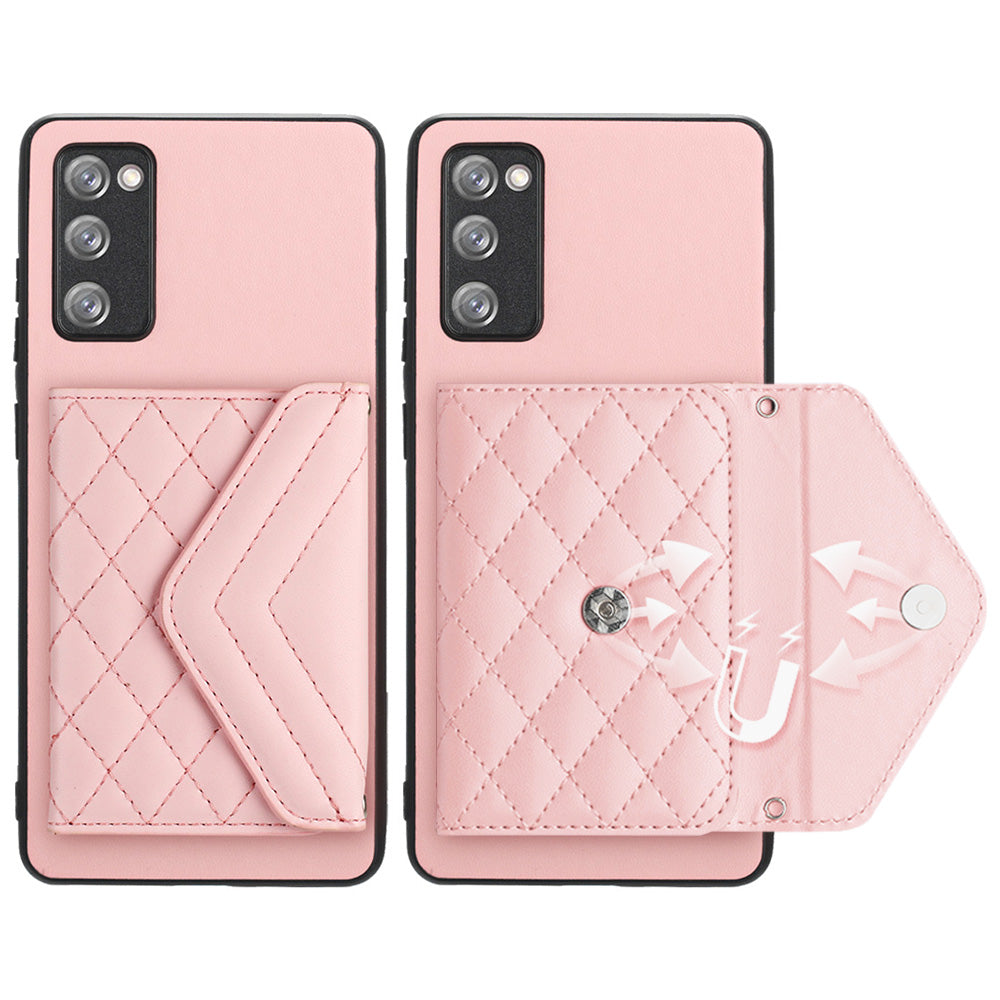 YB Leather Coating Series-8 For Samsung Galaxy S20 FE/ S20 FE 5G / S20 Lite / S20 FE 2022 Case Card Bag Phone Cover - Pink