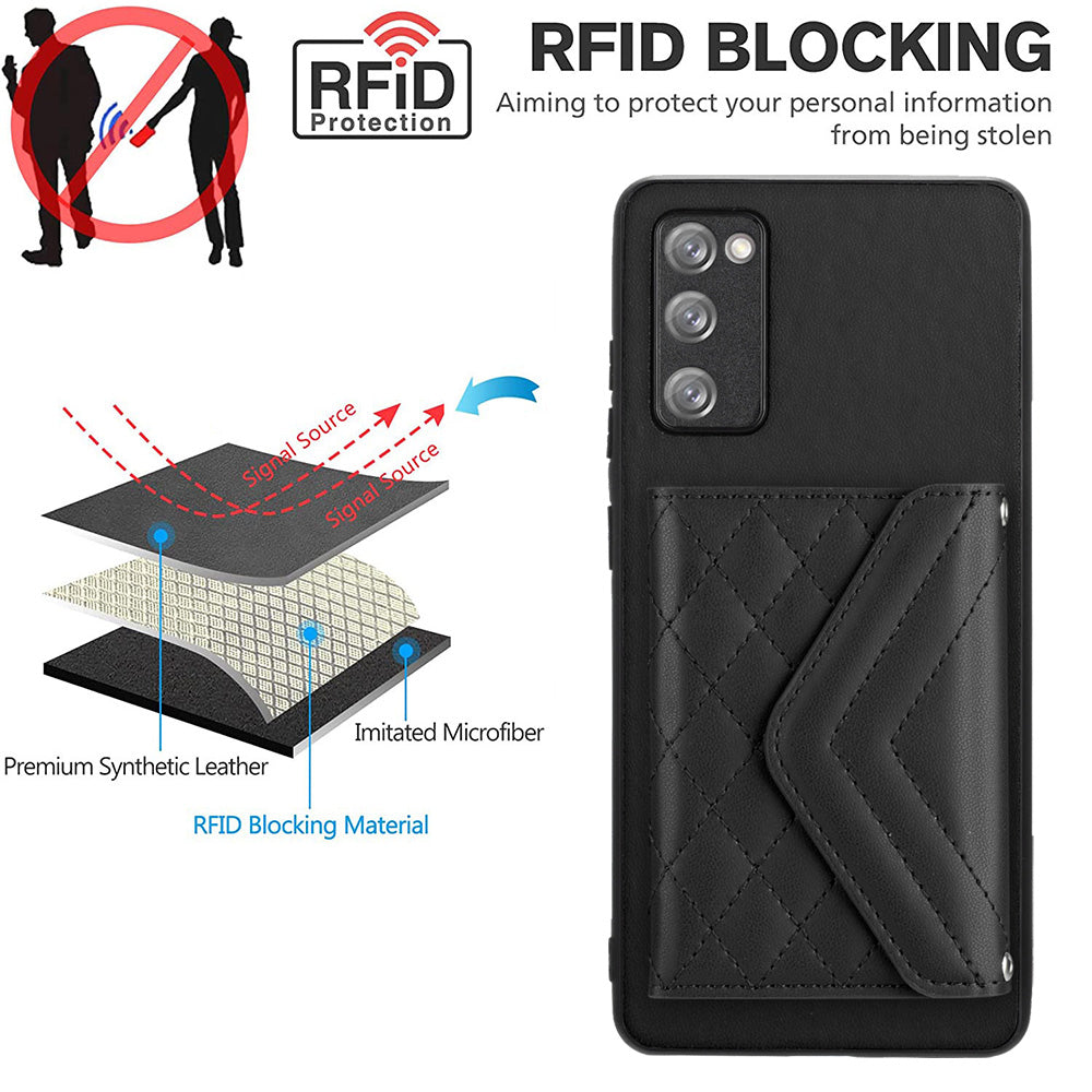 YB Leather Coating Series-8 For Samsung Galaxy S20 FE/ S20 FE 5G / S20 Lite / S20 FE 2022 Case Card Bag Phone Cover - Black