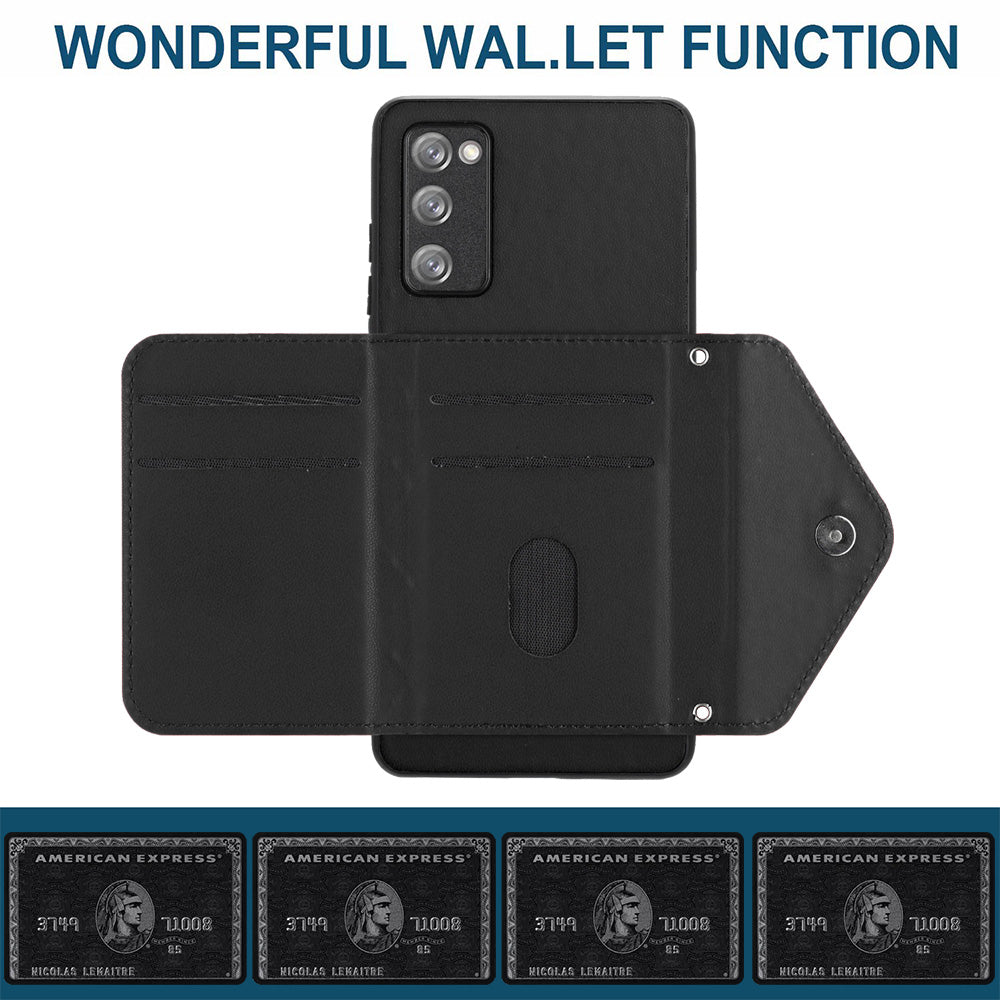 YB Leather Coating Series-8 For Samsung Galaxy S20 FE/ S20 FE 5G / S20 Lite / S20 FE 2022 Case Card Bag Phone Cover - Black