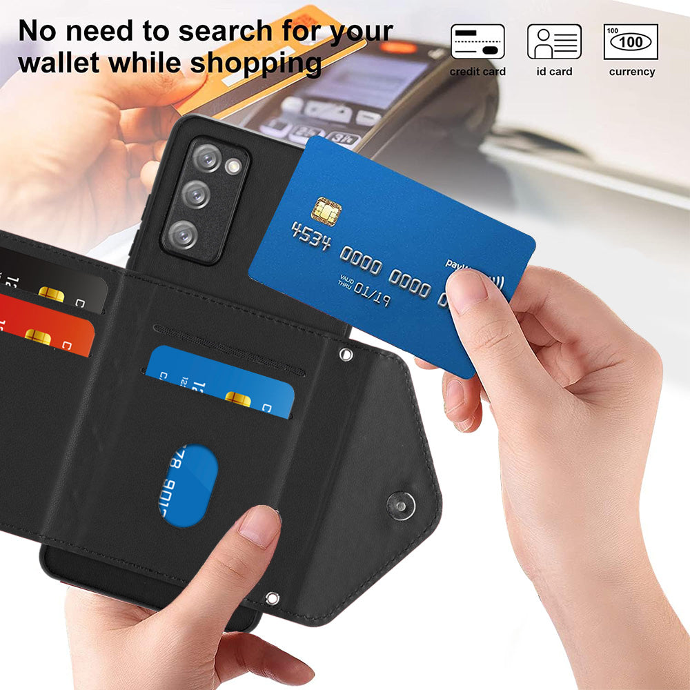 YB Leather Coating Series-8 For Samsung Galaxy S20 FE/ S20 FE 5G / S20 Lite / S20 FE 2022 Case Card Bag Phone Cover - Black