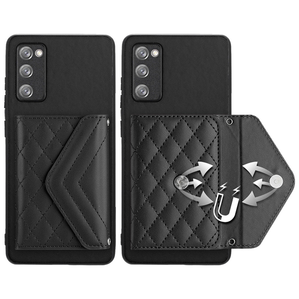 YB Leather Coating Series-8 For Samsung Galaxy S20 FE/ S20 FE 5G / S20 Lite / S20 FE 2022 Case Card Bag Phone Cover - Black