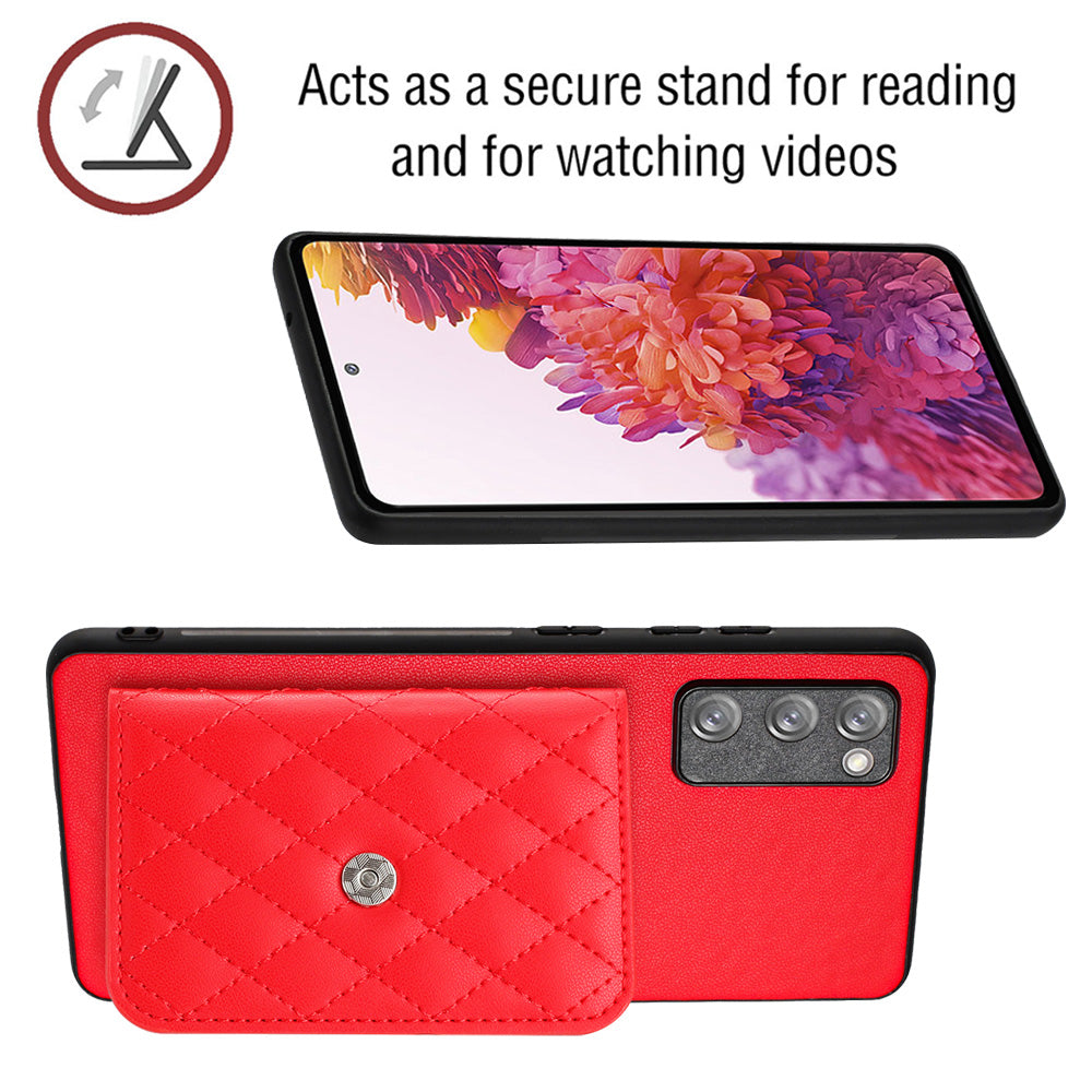 YB Leather Coating Series-8 For Samsung Galaxy S20 FE/ S20 FE 5G / S20 Lite / S20 FE 2022 Case Card Bag Phone Cover - Red