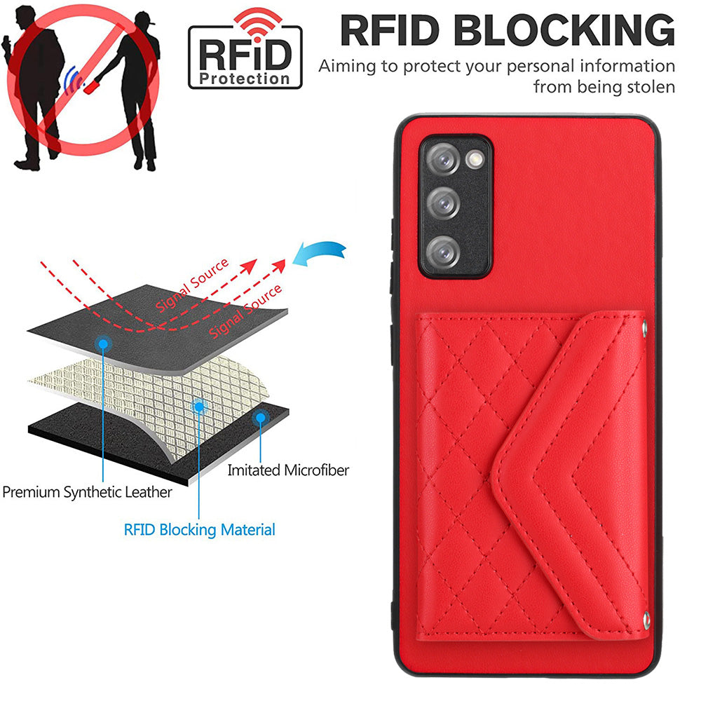 YB Leather Coating Series-8 For Samsung Galaxy S20 FE/ S20 FE 5G / S20 Lite / S20 FE 2022 Case Card Bag Phone Cover - Red