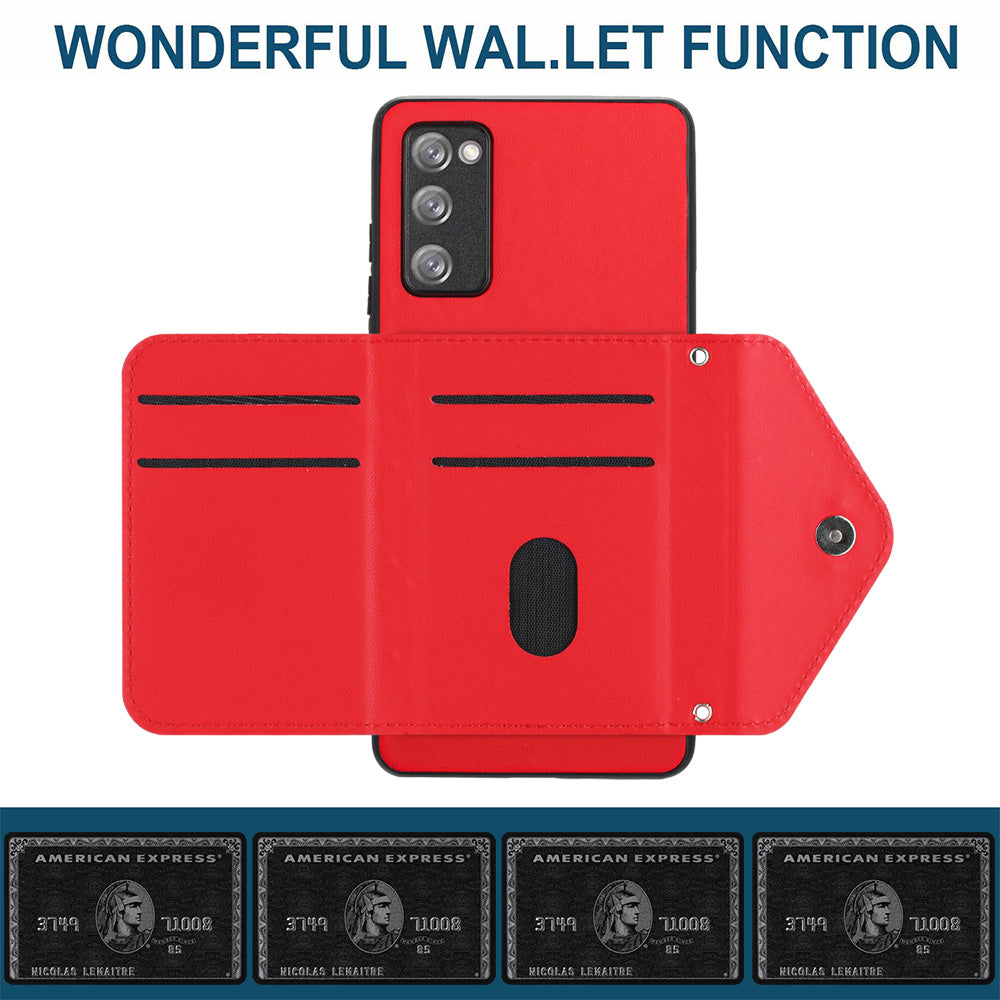 YB Leather Coating Series-8 For Samsung Galaxy S20 FE/ S20 FE 5G / S20 Lite / S20 FE 2022 Case Card Bag Phone Cover - Red
