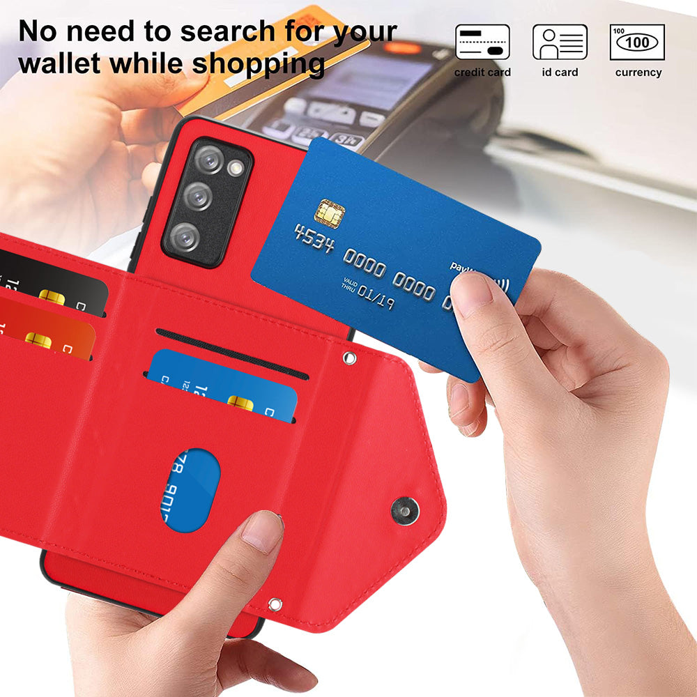 YB Leather Coating Series-8 For Samsung Galaxy S20 FE/ S20 FE 5G / S20 Lite / S20 FE 2022 Case Card Bag Phone Cover - Red