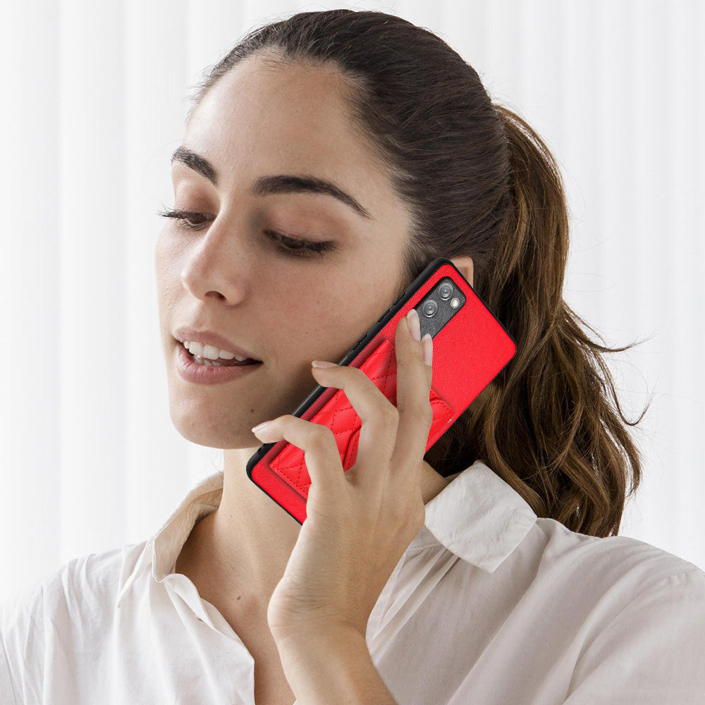 YB Leather Coating Series-8 For Samsung Galaxy S20 FE/ S20 FE 5G / S20 Lite / S20 FE 2022 Case Card Bag Phone Cover - Red