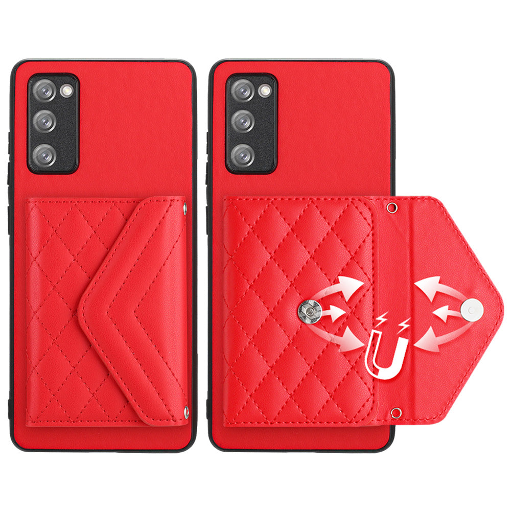 YB Leather Coating Series-8 For Samsung Galaxy S20 FE/ S20 FE 5G / S20 Lite / S20 FE 2022 Case Card Bag Phone Cover - Red