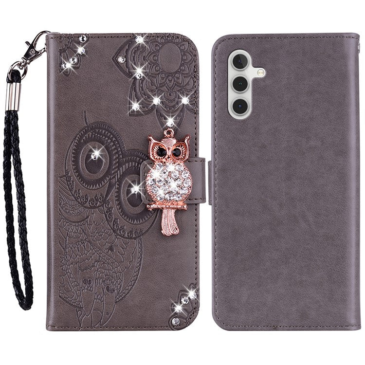 For Samsung Galaxy S24+ Case Rhinestone PU Leather Phone Cover with Wallet Stand - Grey