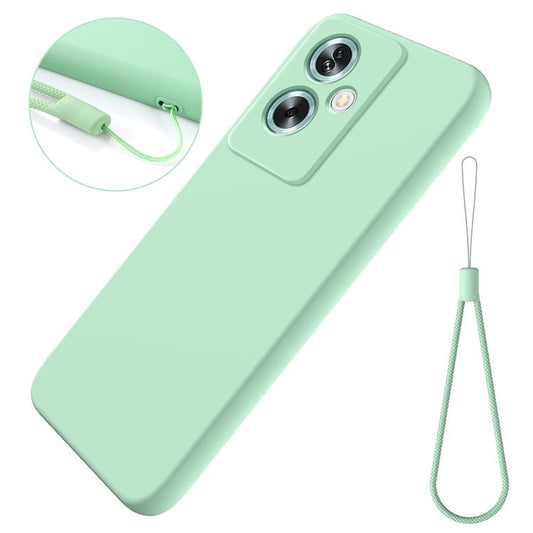 For OnePlus Nord N30 SE 5G Liquid Silicone Case Fiber Lining Phone Cover with Strap - Green