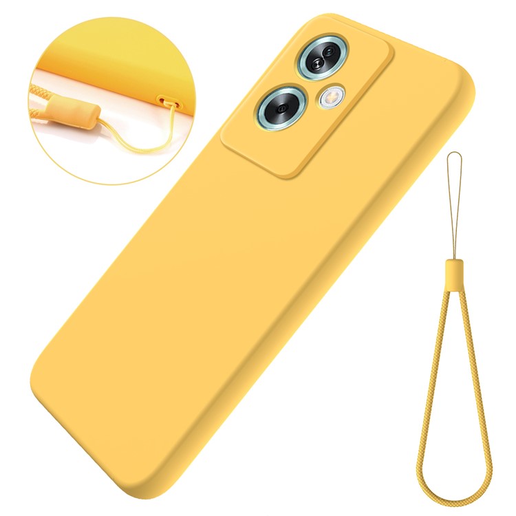 For OnePlus Nord N30 SE 5G Liquid Silicone Case Fiber Lining Phone Cover with Strap - Yellow
