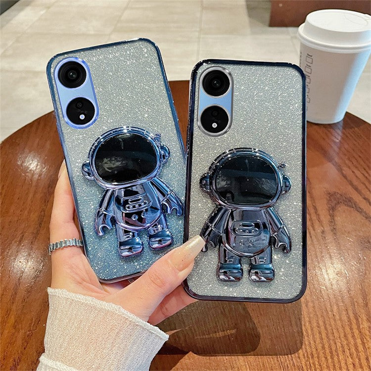 Phone Case for Oppo A1 Pro 5G / Reno8 T 5G PC+TPU Glitter Astronaut Kickstand Cover - Purple