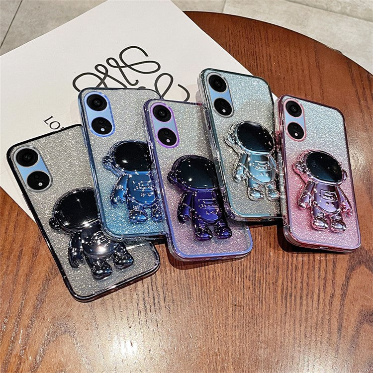 Phone Case for Oppo A1 Pro 5G / Reno8 T 5G PC+TPU Glitter Astronaut Kickstand Cover - Purple
