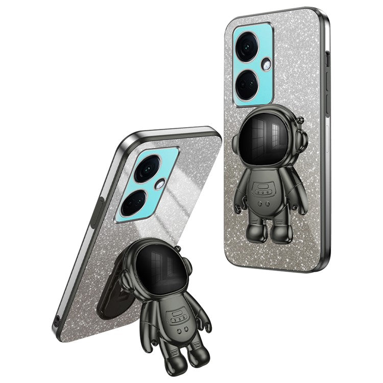 For OnePlus Nord CE3 5G / Oppo K11 5G Shockproof Phone Case Kickstand Electroplating PC+TPU Phone Cover - Black