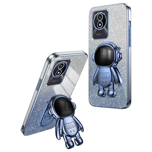 For vivo Y11 (2023) PC+TPU Case with Kickstand Shockproof Cartoon Astronaut Phone Shell - Blue