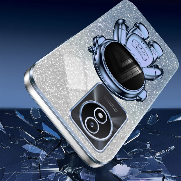 For vivo Y11 (2023) PC+TPU Case with Kickstand Shockproof Cartoon Astronaut Phone Shell - Blue