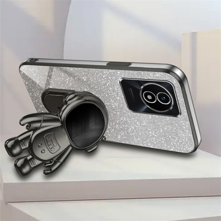 For vivo Y11 (2023) PC+TPU Case with Kickstand Shockproof Cartoon Astronaut Phone Shell - Black