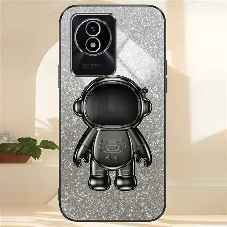 For vivo Y11 (2023) PC+TPU Case with Kickstand Shockproof Cartoon Astronaut Phone Shell - Black
