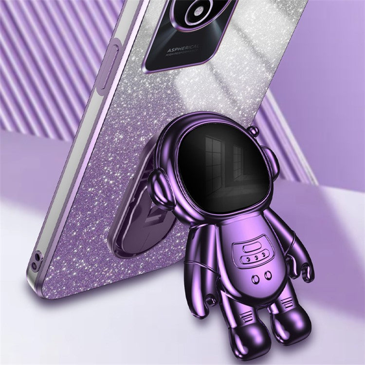 For vivo Y11 (2023) PC+TPU Case with Kickstand Shockproof Cartoon Astronaut Phone Shell - Purple