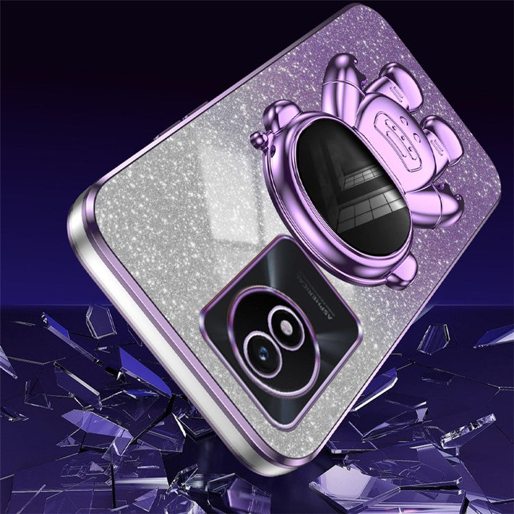 For vivo Y11 (2023) PC+TPU Case with Kickstand Shockproof Cartoon Astronaut Phone Shell - Purple
